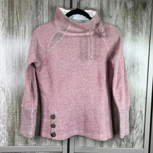 Prana Lucia Sweater Small Pink Mock Neckline Recycled Wool Blend Herringbone - Picture 1 of 8